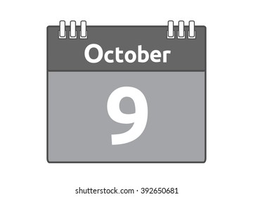 Calendar icon flat on white background. October 9