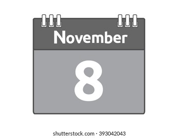 Calendar icon flat on white background. November 8
