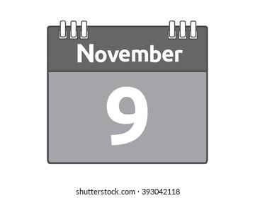 Calendar icon flat on white background. November 9