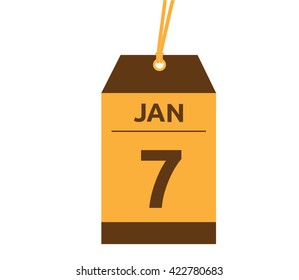 Calendar icon flat on white background. January 7.