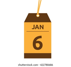 Calendar icon flat on white background. January 6.