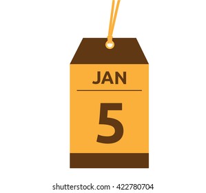 Calendar icon flat on white background. January 5.