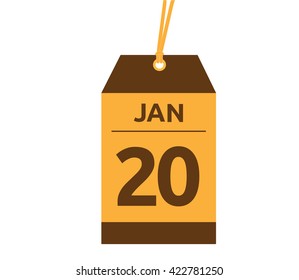 Calendar icon flat on white background. January 20