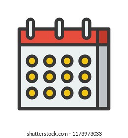 calendar icon, flat with outline design vector pixel perfect