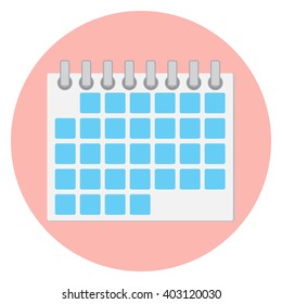 Calendar icon flat. Calendar page and monthly calendar, date and reminder, month icon. Vector flat design illustration