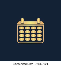 Calendar icon flat. Simple gold pictogram on dark background. Vector illustration symbol