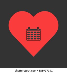 Calendar icon flat. Simple pictogram on heart background. Vector illustration symbol
