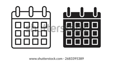 Calendar icon flat and stroke style pack on white background. Vector illustrations