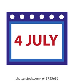 Calendar icon, flat style. 4th july concept. Isolated on white background. Vector illustration