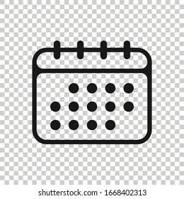 Calendar icon in flat style. Agenda vector illustration on white isolated background. Schedule planner business concept.