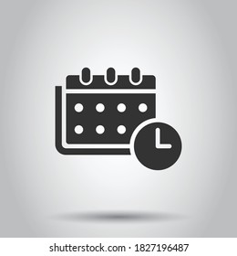 Calendar icon in flat style. Agenda vector illustration on white isolated background. Schedule planner business concept.