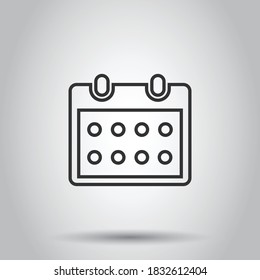 Calendar icon in flat style. Agenda vector illustration on white isolated background. Schedule planner business concept.