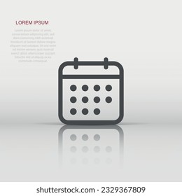 Calendar icon in flat style. Agenda vector illustration on white isolated background. Schedule planner business concept.