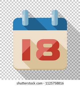 Calendar icon in flat style with long shadow on transparent background