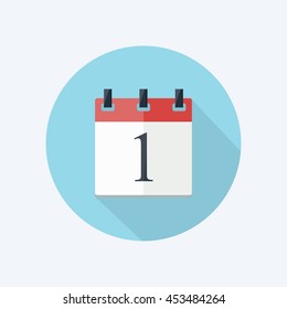 Calendar icon in flat style with shadow and texting "1". You can simply change color and size. Vector illustration