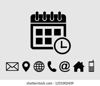 calendar icon flat symbol vector, with contact us set icon