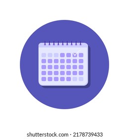 Calendar icon flat vector illustration isolated on blue background. Can be used for web banners, infographics. Concept of planning, time and schedule.