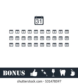 Calendar icon flat. Vector illustration symbol and bonus pictogram