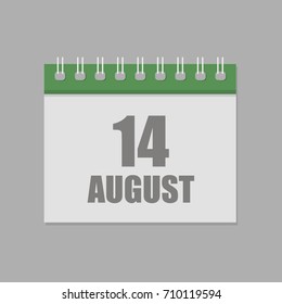 Calendar icon flat vector illustration. August 14