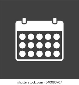 Calendar icon flat. Vector white illustration isolated on black background. Flat symbol