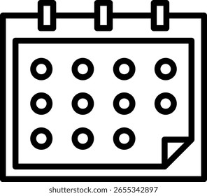Icono de calendario con esquina doblada y fechas marcadas