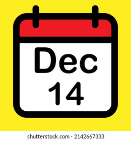 Calendar icon fourteenth December, vector illustration
