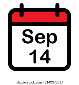 Calendar icon with fourteenth September, vector illustration