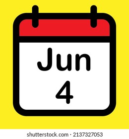 Calendar icon fourth June, vector illustration