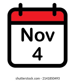 Calendar icon with fourth November, vector illustration