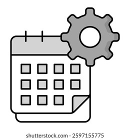 Calendar icon with a gear representing configuration, automation scheduling, system settings, and workflow adjustments