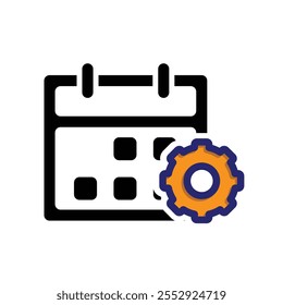 calendar icon. Calendar with gear icon. calendar vector icon. important times or agenda. mixed design style. vector design