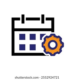 Kalendersymbol. Kalender mit Zahnradsymbol. Kalendervektorsymbol. wichtige Zeiten oder Tagesordnungen. gemischter Design-Stil. Vektordesign