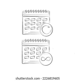 calendar icon. hand drawn simple line art and sketch of a paper calendar wit recycle symbol and infinity symbol. signs concept.