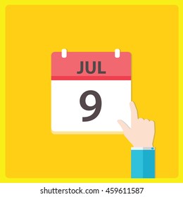 Calendar icon with a hand - Jul 9