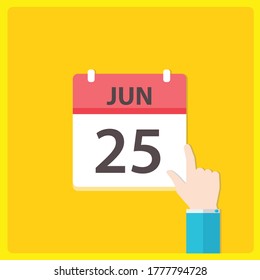 Icono del calendario con una mano - 25 de junio