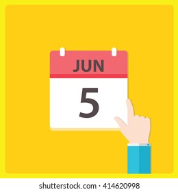 Calendar icon with a hand - Jun 5