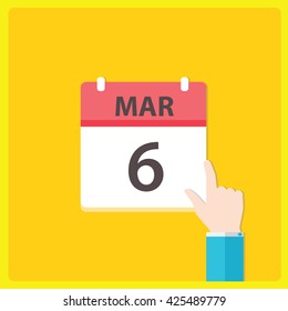 Calendar icon with a hand - Mar 6