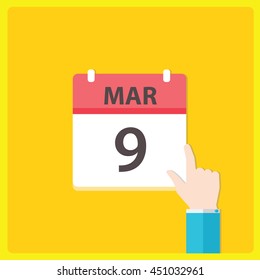 Calendar icon with a hand - Mar 9