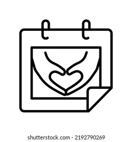 Calendar icon with heart hand gesture. icon related to charity, affection, love. Line icon style. Simple design editable