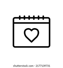 Calendar icon with heart. Icon related to wedding. line icon style. Simple design editable