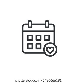 Calendar icon with heart symbol. Appointment or event concept icon.