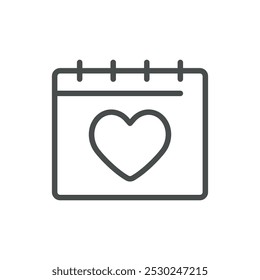 Calendar Icon with Heart Symbol for Event Planning, Special Occasions, and Romantic Date Scheduling. Editable Line Vector.