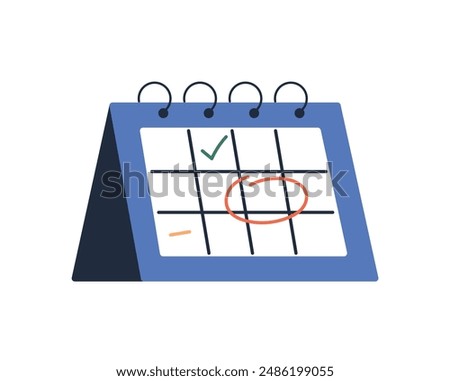 Calendar icon, calendar highlighted important days, deadlines, business appointments, circle marks to save dates, business planning calendar with meeting timetable isolated flat vector illustration.