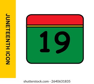 Calendar icon highlighting June 19, the celebration of African American freedom. Great for Juneteenth events, awareness, and educational content. Editable vector file included.