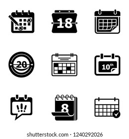 Calendar icon icons set. Simple set of 9 calendar icon vector icons for web isolated on white background
