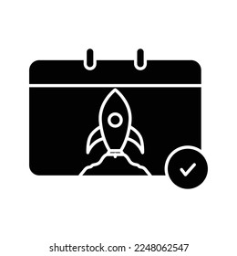 Calendar icon illustration with rocket. suitable for project processing icon. icon related to project management. glyph icon style. Simple vector design editable