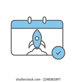 Icono de calendario con cohete. adecuado para el icono de procesamiento de proyectos. icono relacionado con la administración de proyectos. Estilo de icono plano. Diseño de vector simple editable
