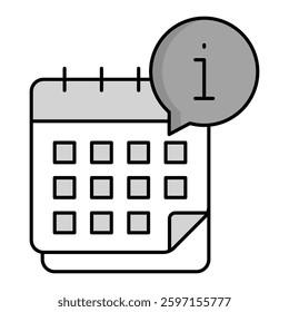 Calendar icon with an information bubble representing scheduled updates, event insights, notifications, and data tracking