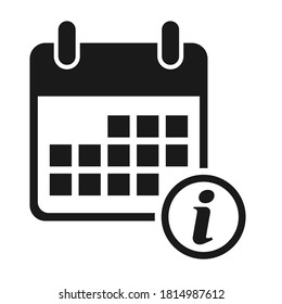 Calendar icon information, date event symbol isolated on white background. Vector web button