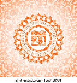 calendar icon inside abstract orange mosaic emblem